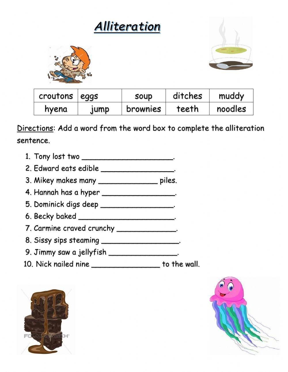 Alliteration Exercise Worksheets Library