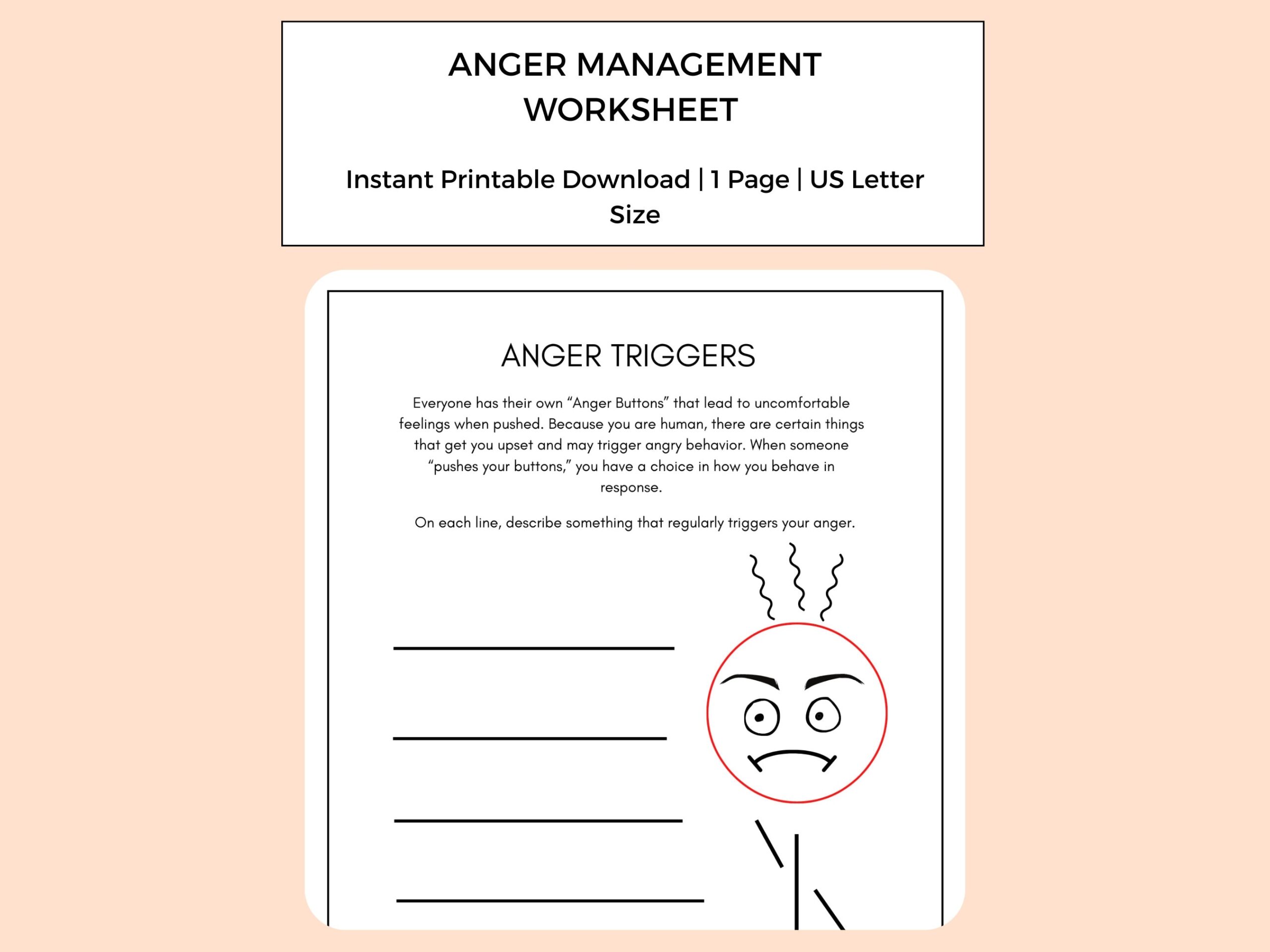 Anger Management Worksheets Anger Triggers And Skills Anger Management Skills Anger Worksheets Etsy Anger Management Group Activities For Adults