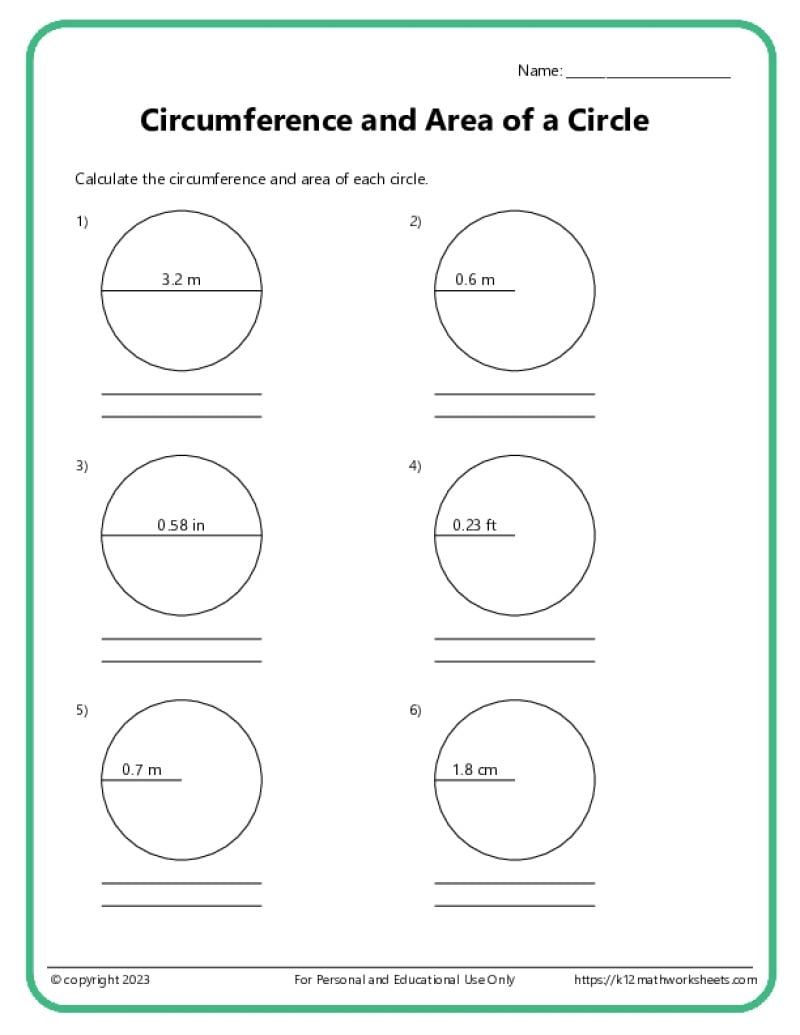 Area And Circumference Of Circles K12 Math Worksheets Area And Circumference Of Circles Worksheet 7th Grade PDF Worksheets Cazoom Math