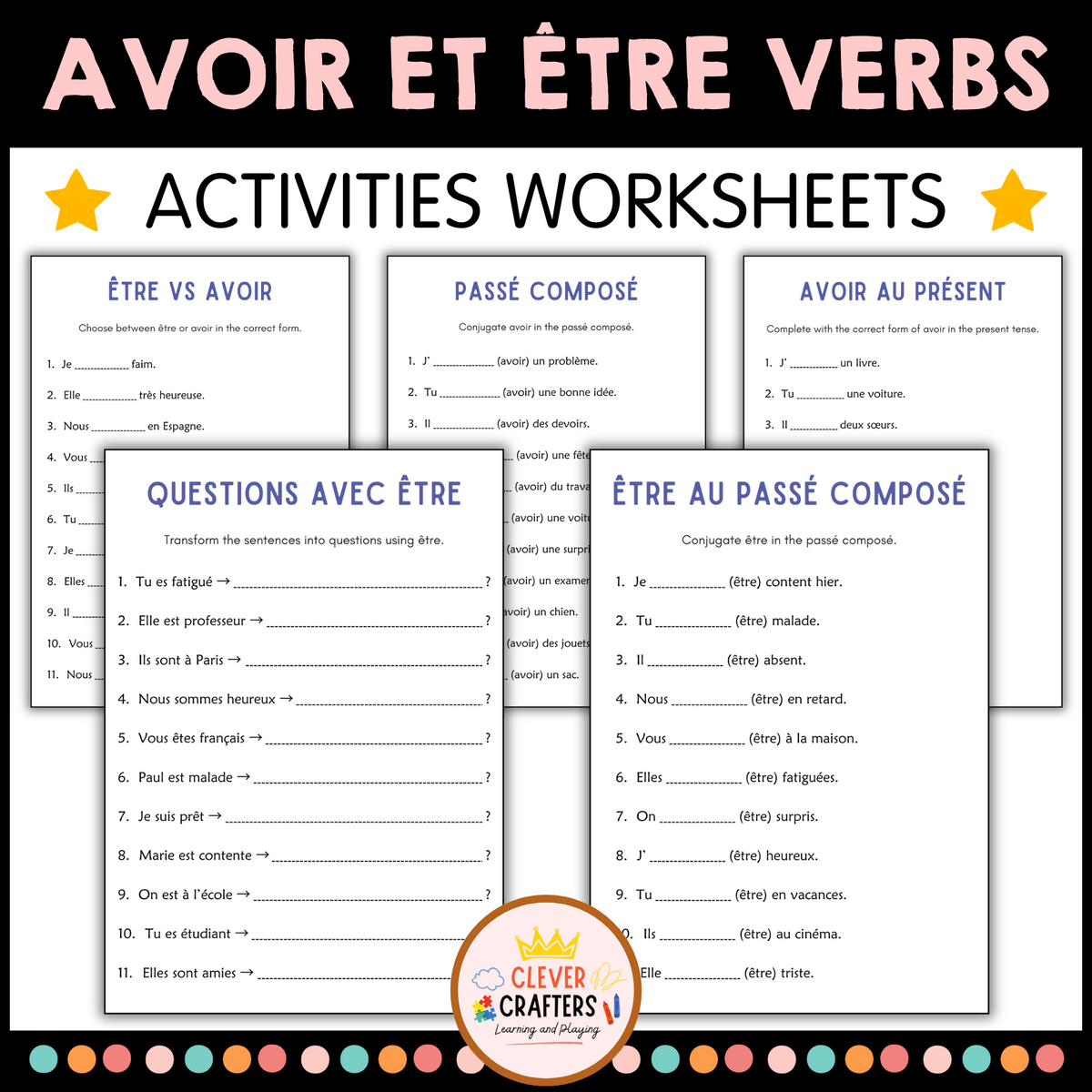 Avoir Tre French Verbs Grammar Worksheets Dans Le Temps Pr Sent Et Le Pass Made By Teachers French IR Verbs Grammar Snacks