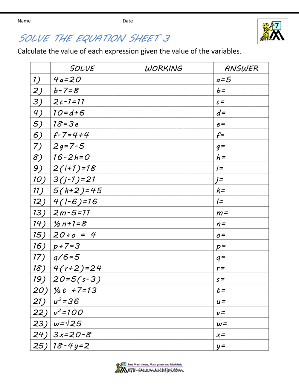 Algebra 1 Worksheets Easy Hard Science