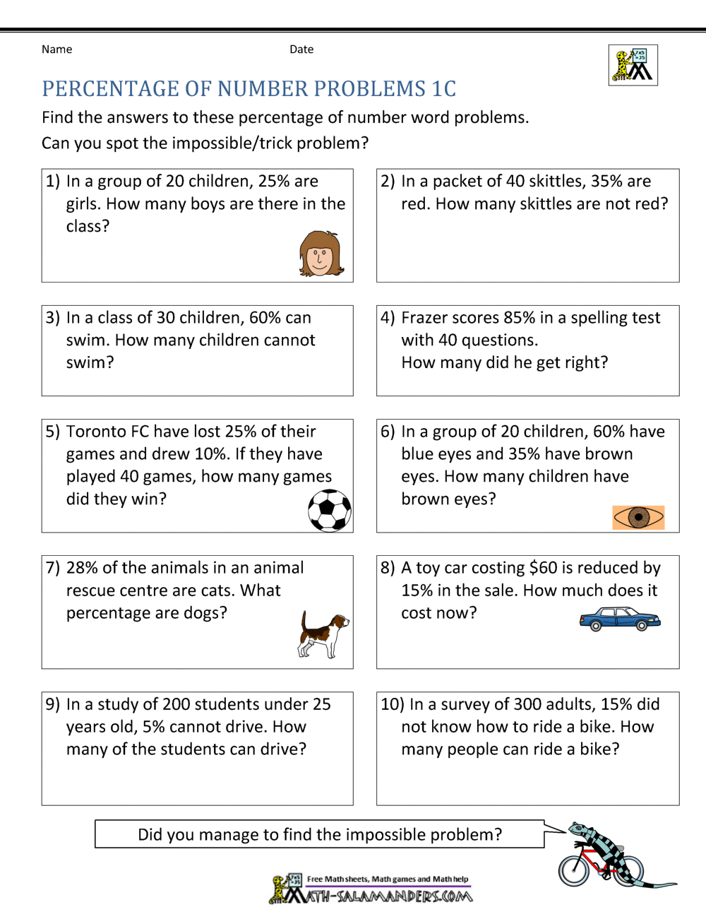 Basic Percentage Word Problems Free Printable Percentage Word Problems Worksheet For Fifth Grade