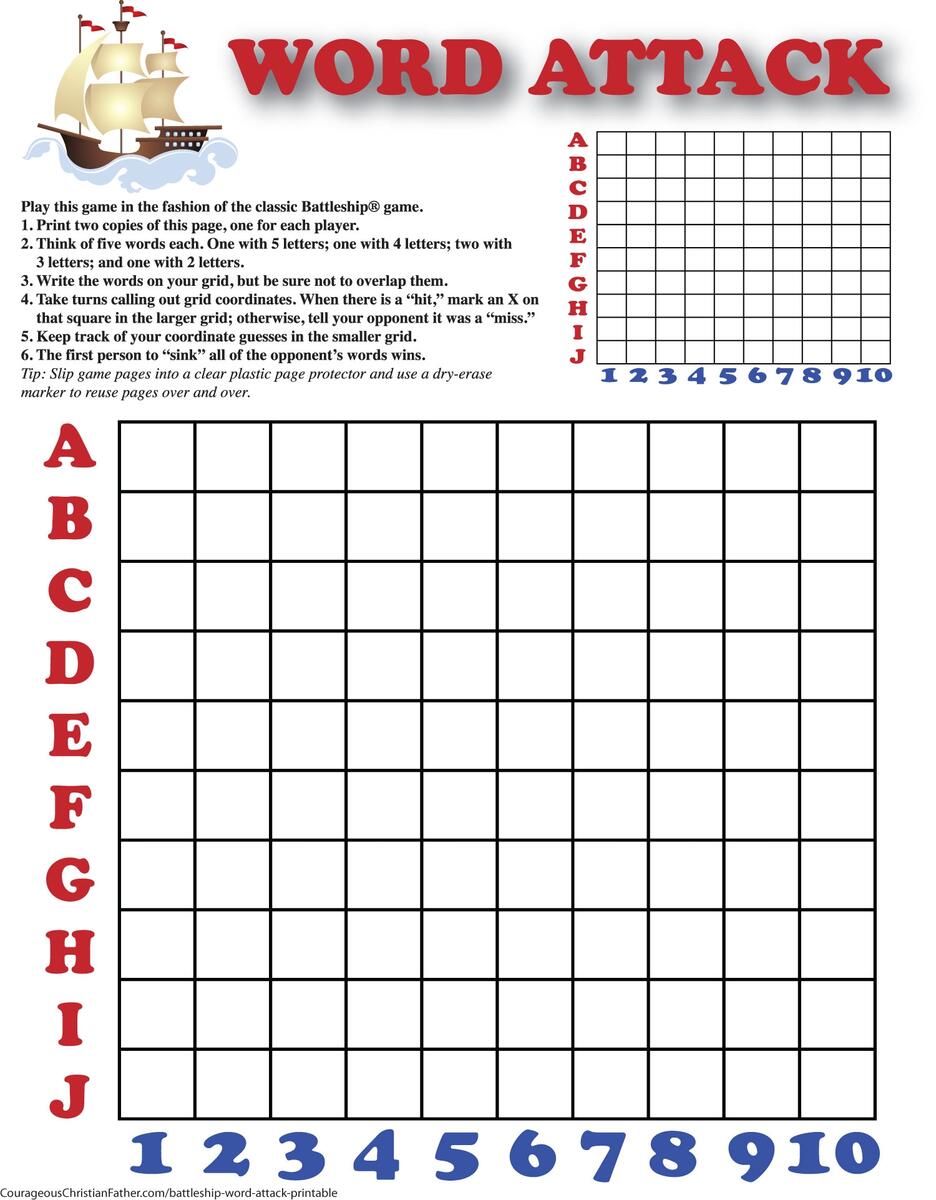 Battleship Word Attack Printable Courageous Christian Father
