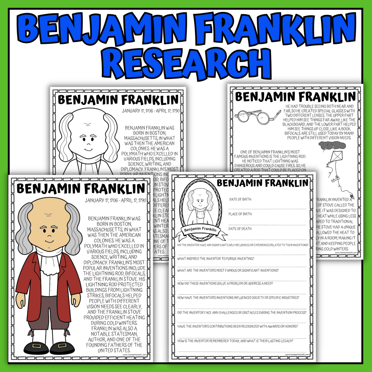 Benjamin Franklin Worksheets Printable Unit Study For Kids Free Benjamin Franklin Coloring Page Timeline Worksheet