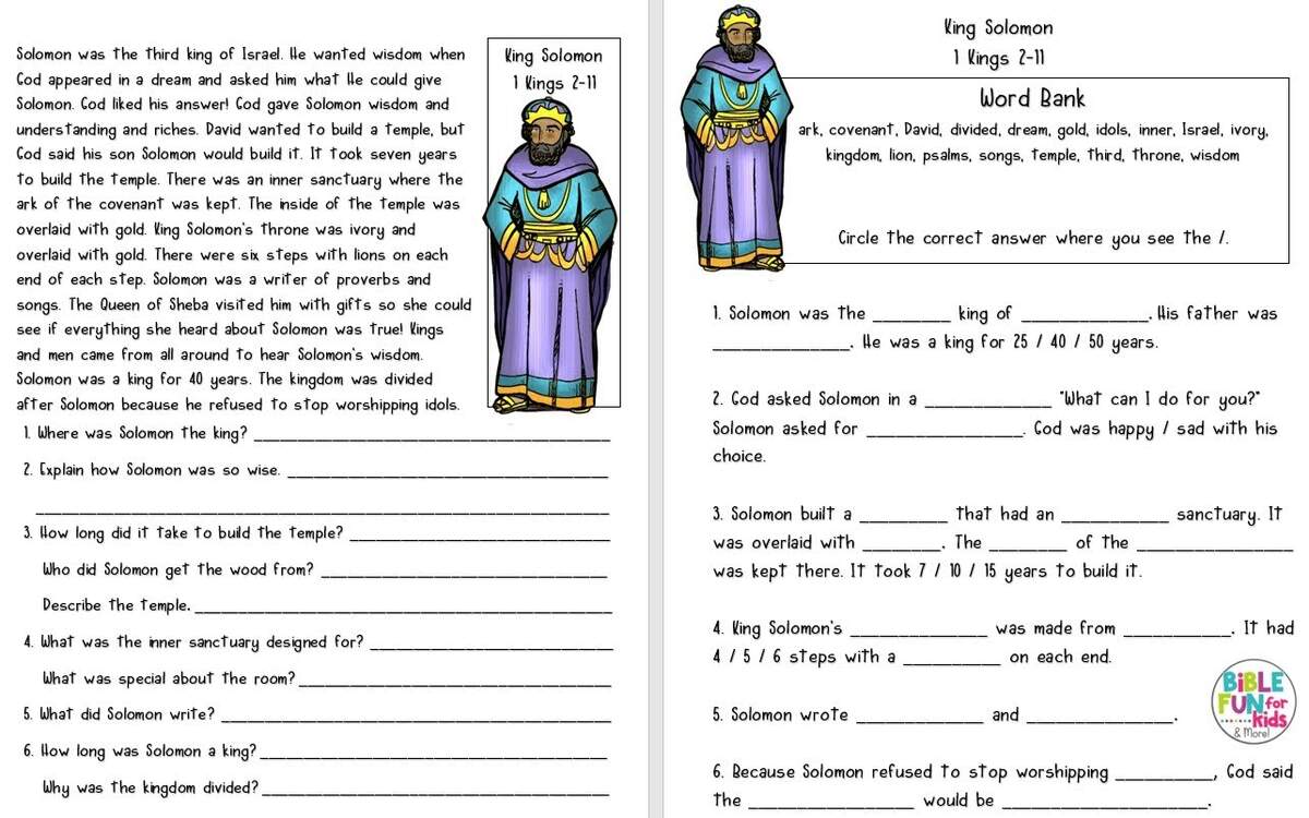 Bible Fun For Kids Solomon Is Smart