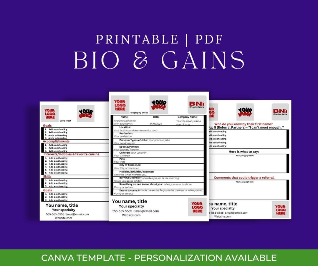 BNI Bio And GAINS Sheets Enhance Your BNI Member Profile Canva Template Etsy BNI Bio And GAINS Sheets Enhance Your BNI Member Profile Canva Template Etsy