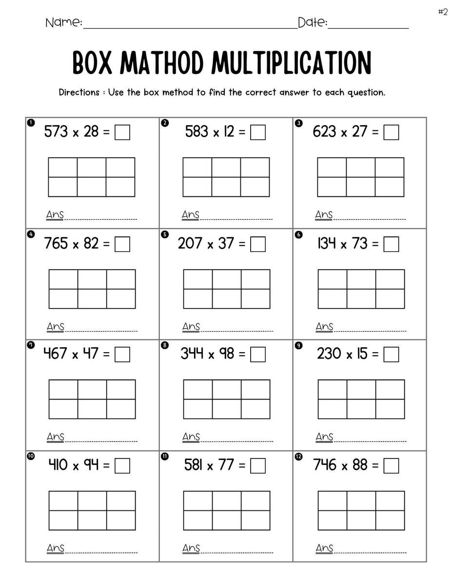 Box Method Multiplication Area Model 3 Digit By 2 Digit Math Worksheets Etsy Box Method Multiplication Area Model 3 Digit By 2 Digit Math Worksheets Etsy