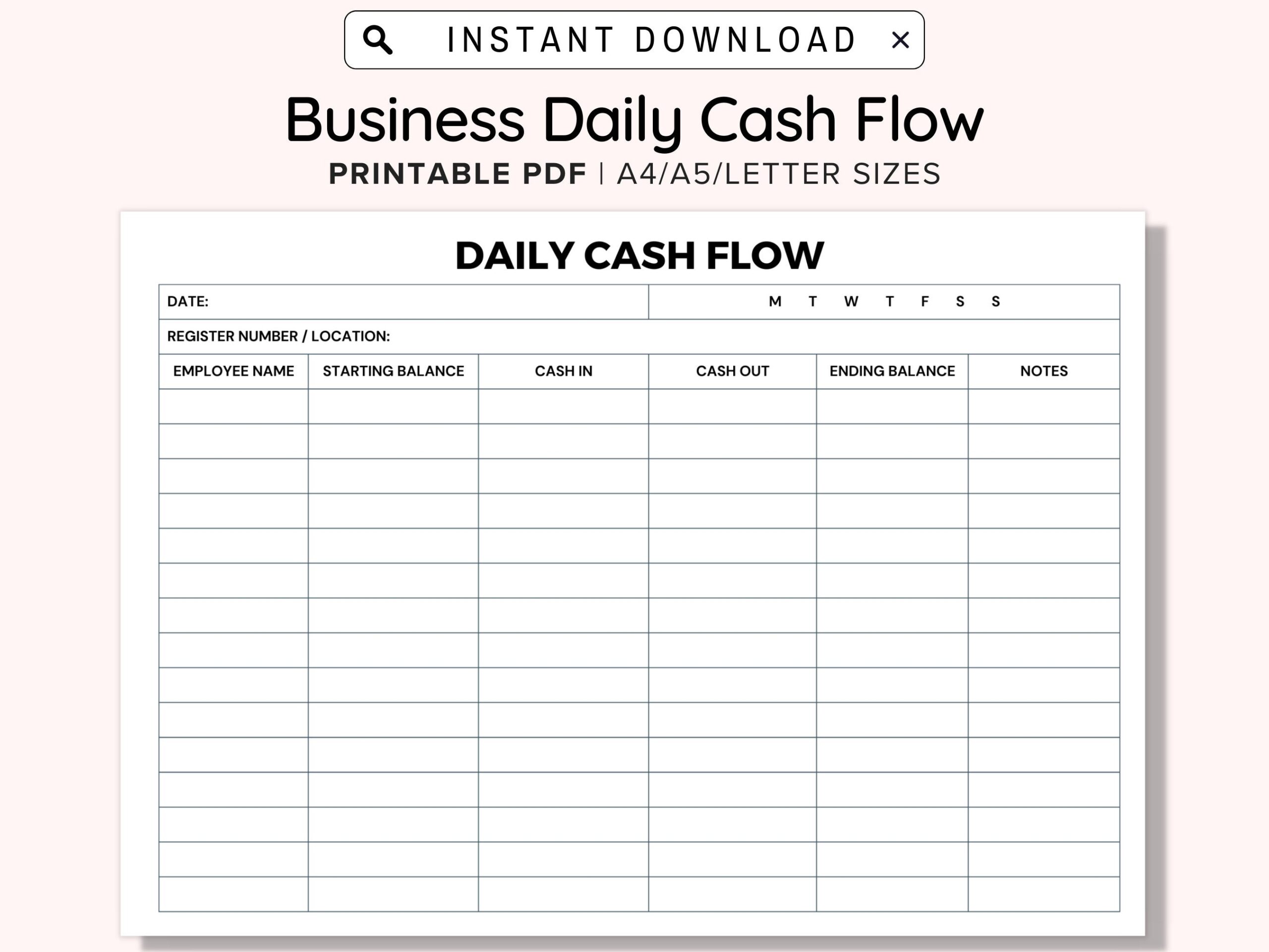 Business Daily Cash Flow Printable Statement Report Register In Out Closeout Reconcile Til Balance Shift Balance Sheet Drawer Record Form Etsy