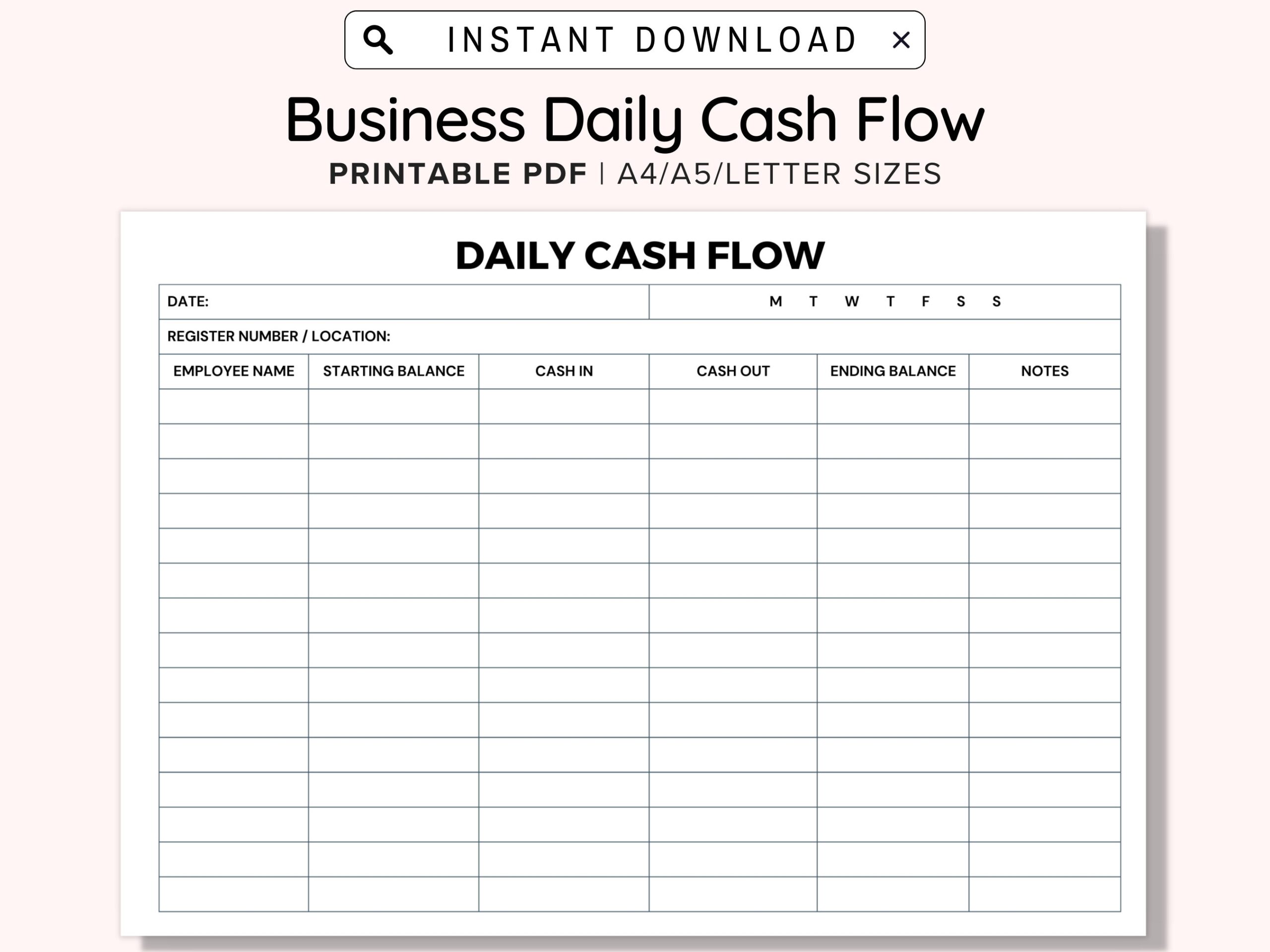 Business Daily Cash Flow Printable Statement Report Register In Out Closeout Reconcile Til Balance Shift Balance Sheet Drawer Record Form Etsy