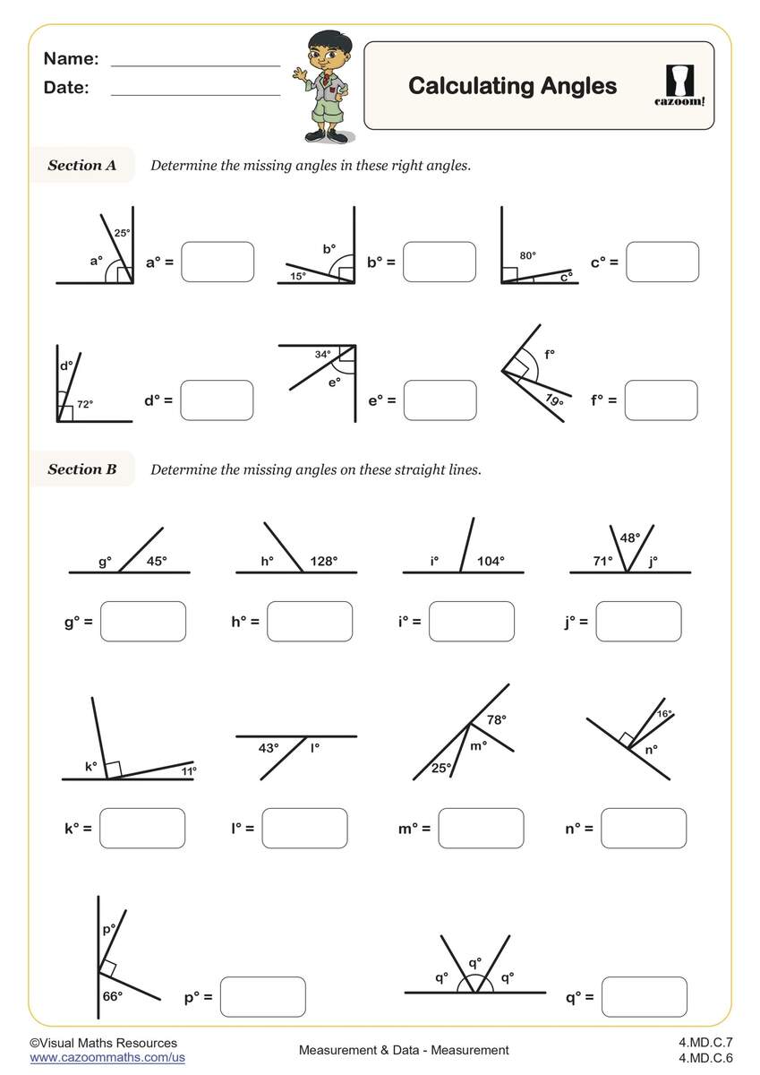 Calculating Angles A 4th Grade PDF Measurement And Data Worksheets Cazoom Math Calculating Angles A 4th Grade PDF Measurement And Data Worksheets Cazoom Math