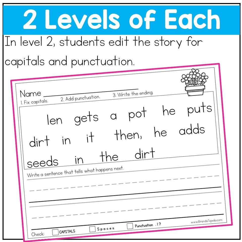 Capitalization And Punctuation Worksheets Sentence Editing And Structure Spring Tejeda S Tots