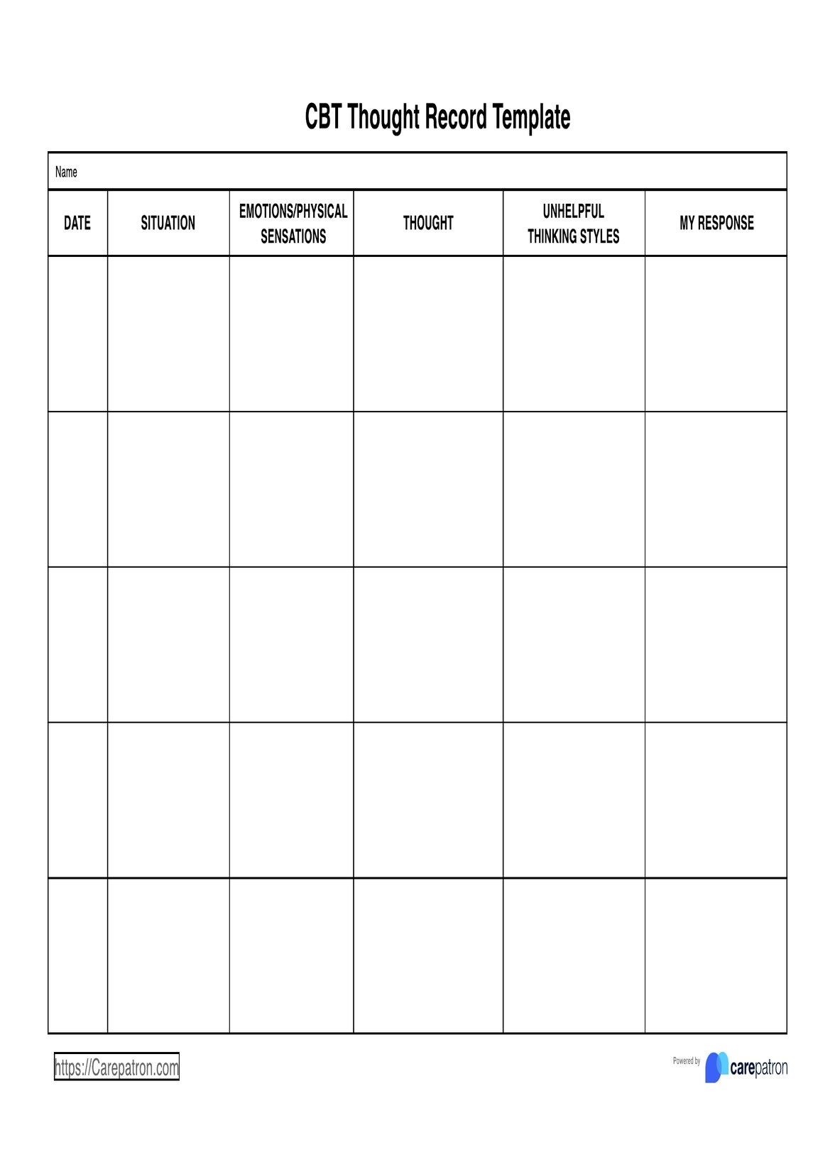 Simple Horizontal Thought Record Worksheet For Cognitive Behavioral Therapy CBT Mental Health Journaling Printable Half Letter Size Etsy