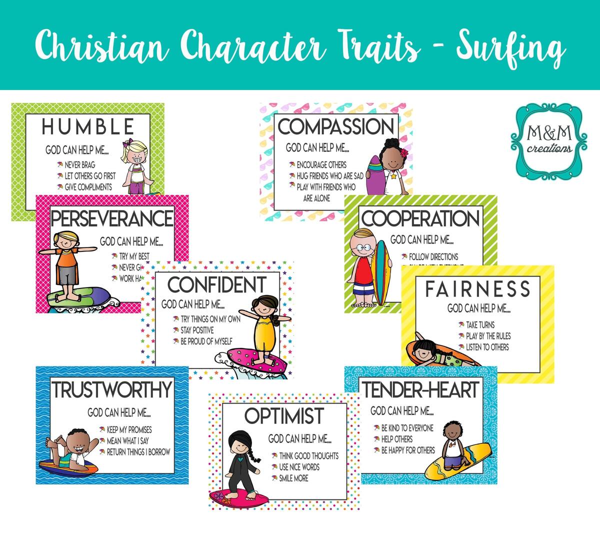 Christian Character Trait Posters Surfing Theme Etsy Christian Character Trait Posters Surfing Theme Etsy