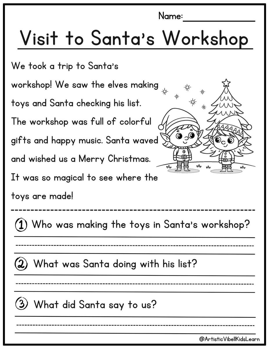 Christmas Reading Comprehension Printable Kindergarten First Grade Worksheets Instant Download Fluency Worksheet English Learing Etsy Sweden
