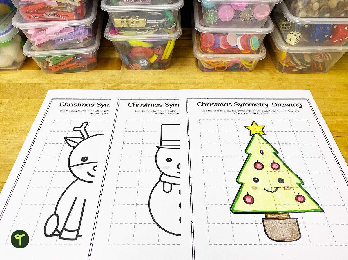 Christmas Symmetry Worksheets Mirrored Drawing Activity Teach Starter