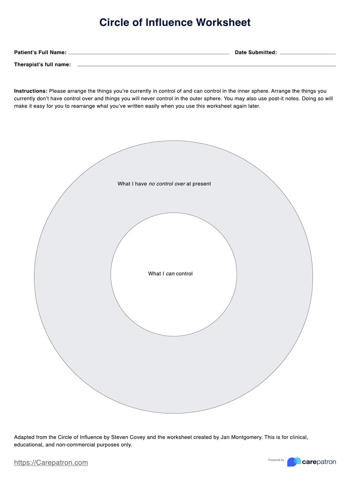 Circle Of Influence Worksheet