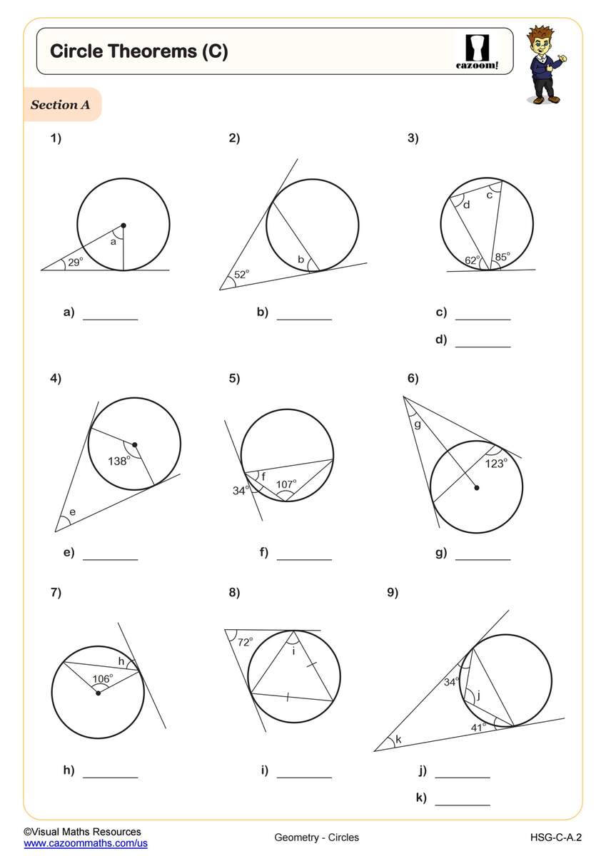 Circle Theorems C Worksheet PDF Printable Geometry Worksheet Cazoom Math Circle Theorems C Worksheet PDF Printable Geometry Worksheet Cazoom Math