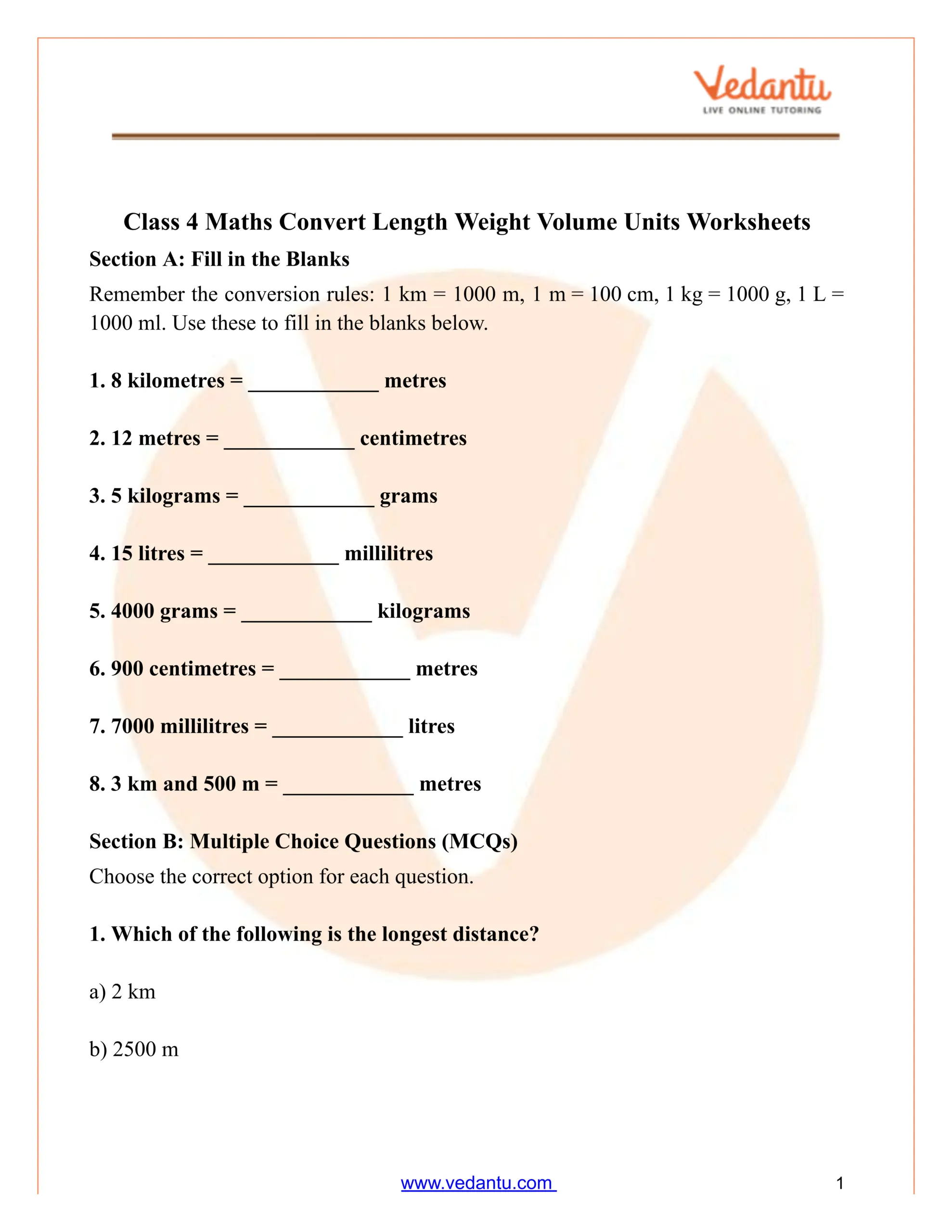 Class 4 Maths Convert Length Weight Volume Units Worksheet Class 4 Maths Convert Length Weight Volume Units Worksheet