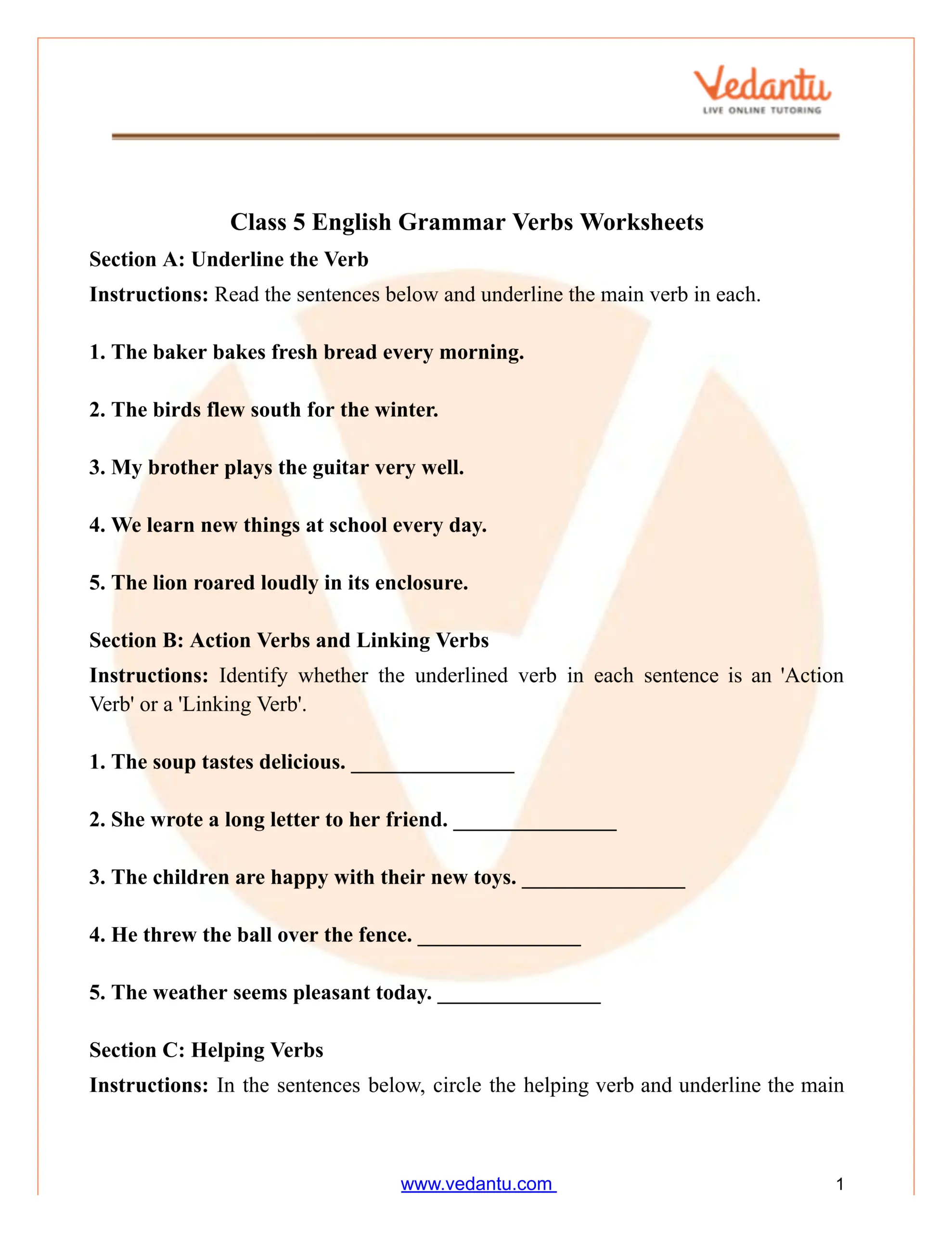Identifying Verbs 3 Worksheet Worksheets Library