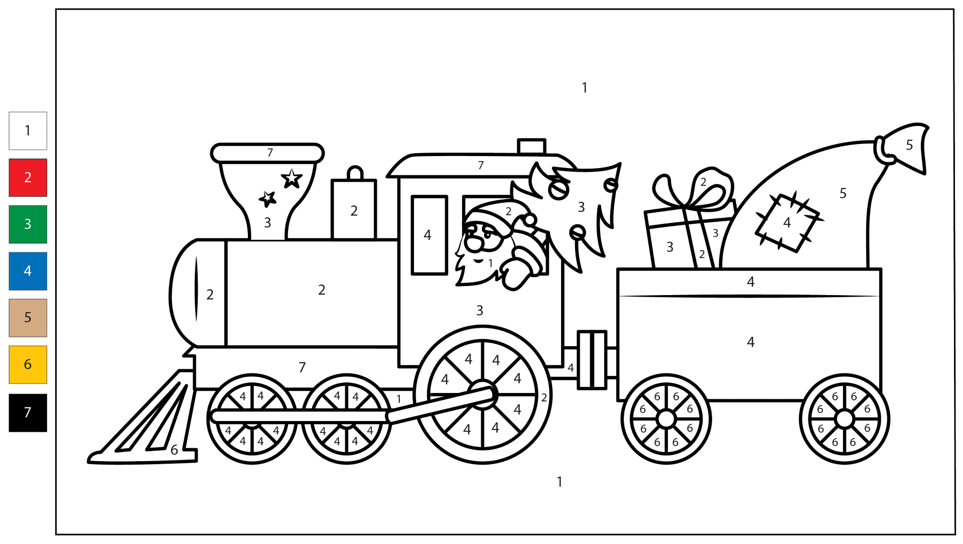 Color By Number Christmas Train Coloring Page Free Printable