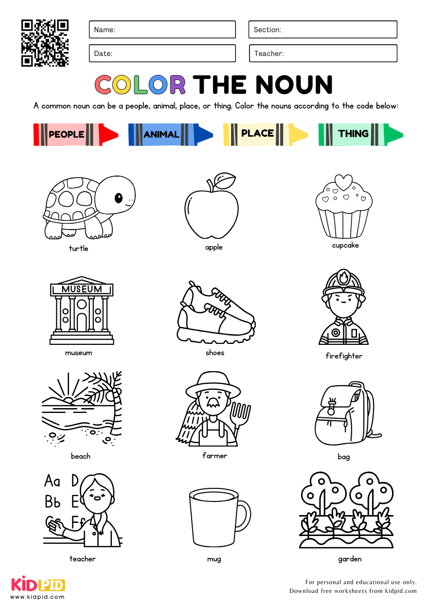 Color The Common Noun English Grammar Worksheet Kidpid Worksheets Library