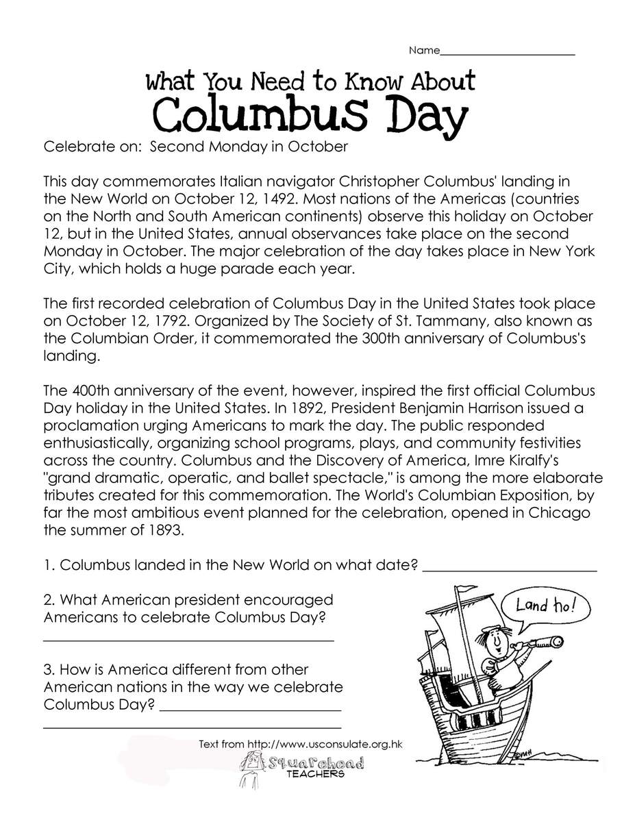 Columbus Day Free Worksheet Squarehead Teachers Worksheets Library Columbus Day Free Worksheet Squarehead Teachers Worksheets Library