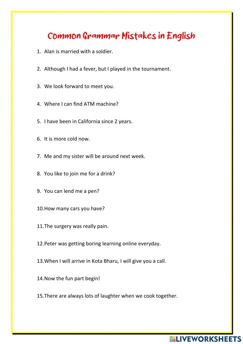 Common Mistakes In English Worksheet Worksheets Library Common Mistakes In English Worksheet Worksheets Library
