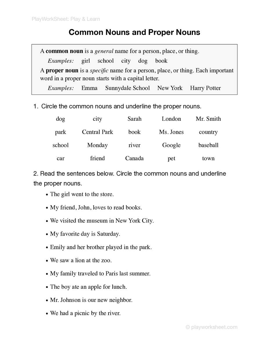 Common Nouns And Proper Nouns Exercises Free Printables For Kids Common Nouns And Proper Nouns Exercises Free Printables For Kids
