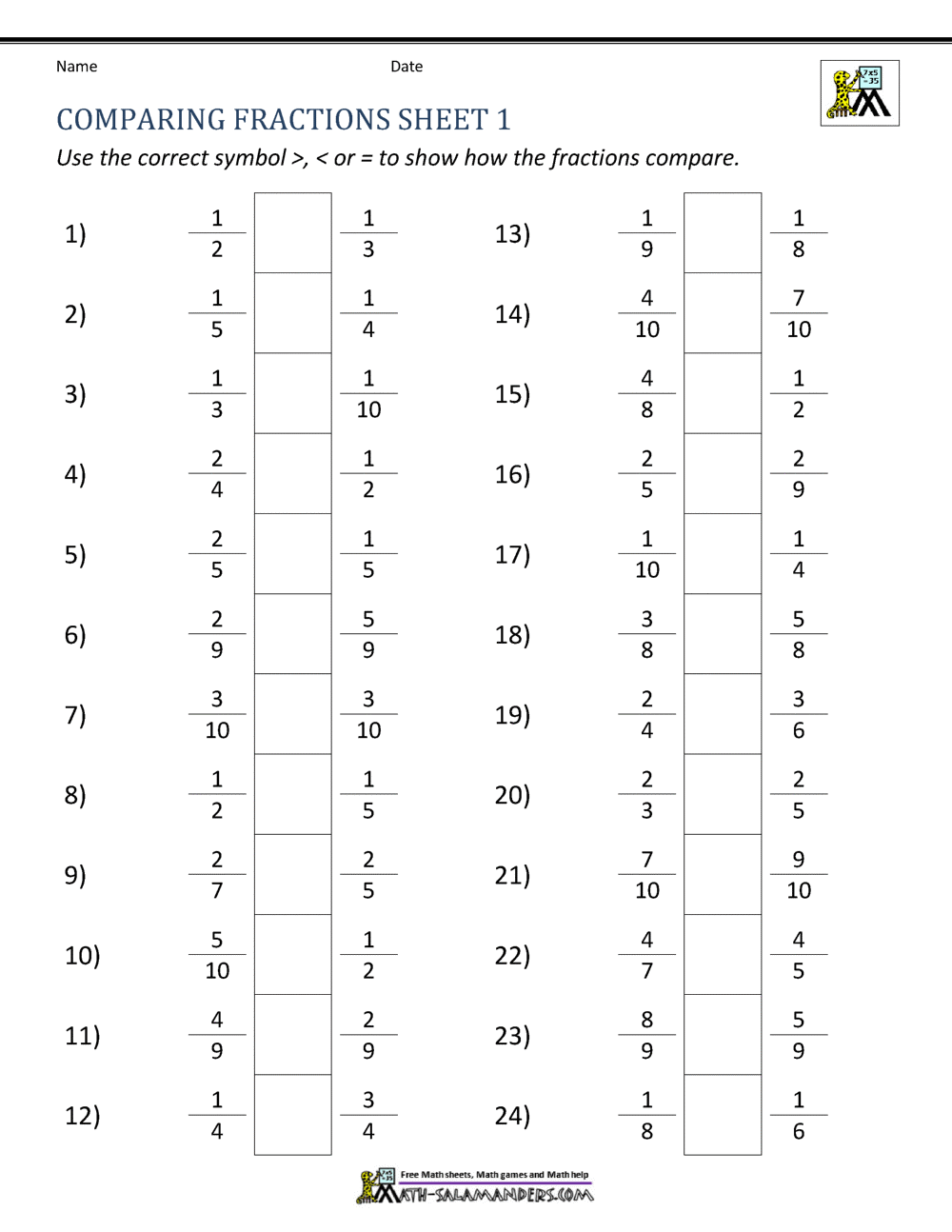Free Printable Fractions Worksheets Comparing Identifying Free Printables Lettering SVG Files Tools Apps