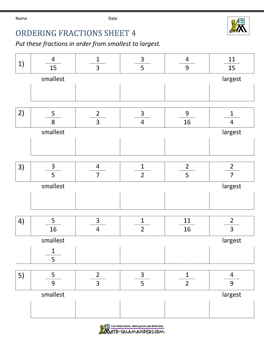 Comparing Fractions Worksheet