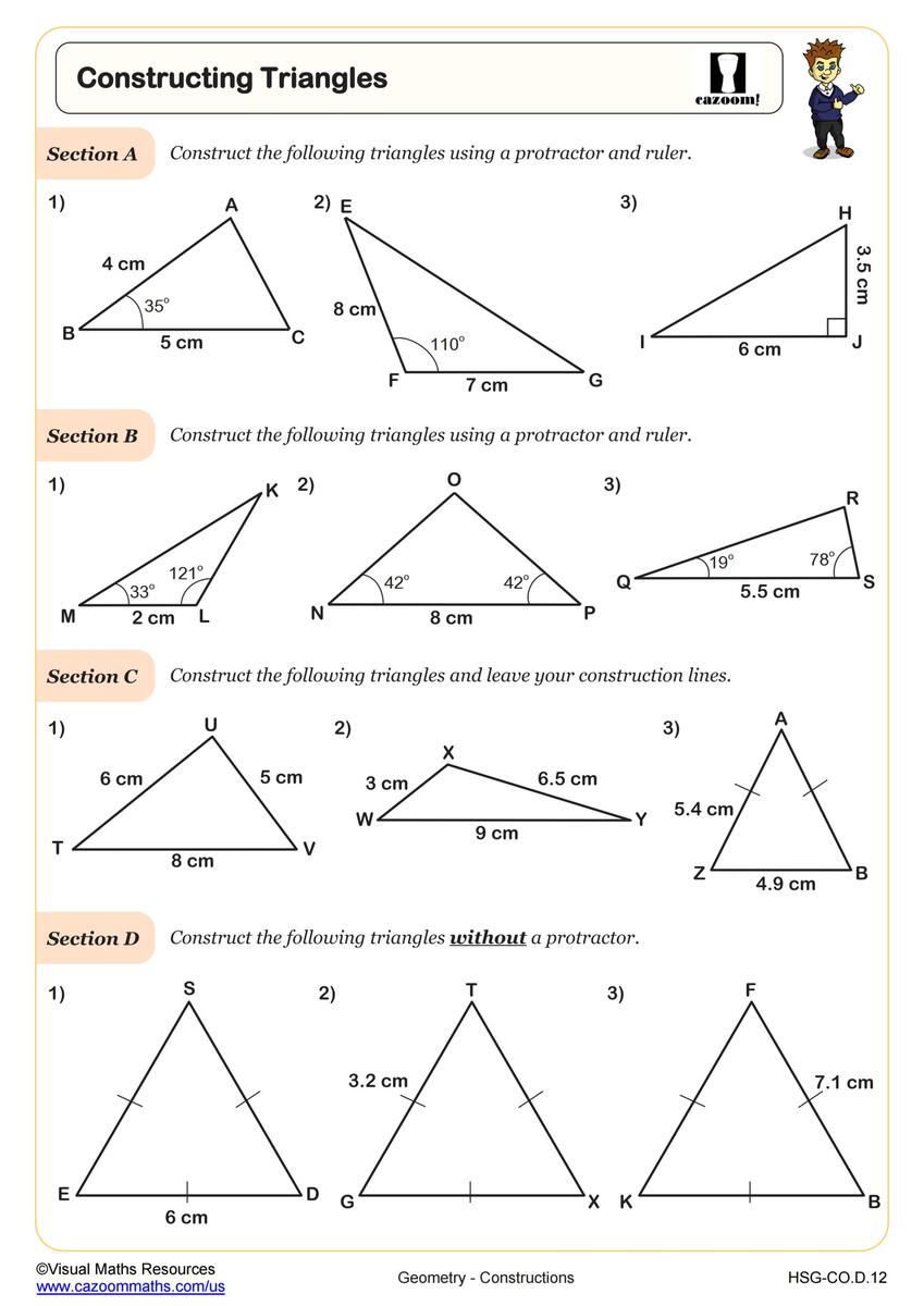 Constructing Triangles Worksheet PDF Printable Geometry Worksheet Cazoom Math