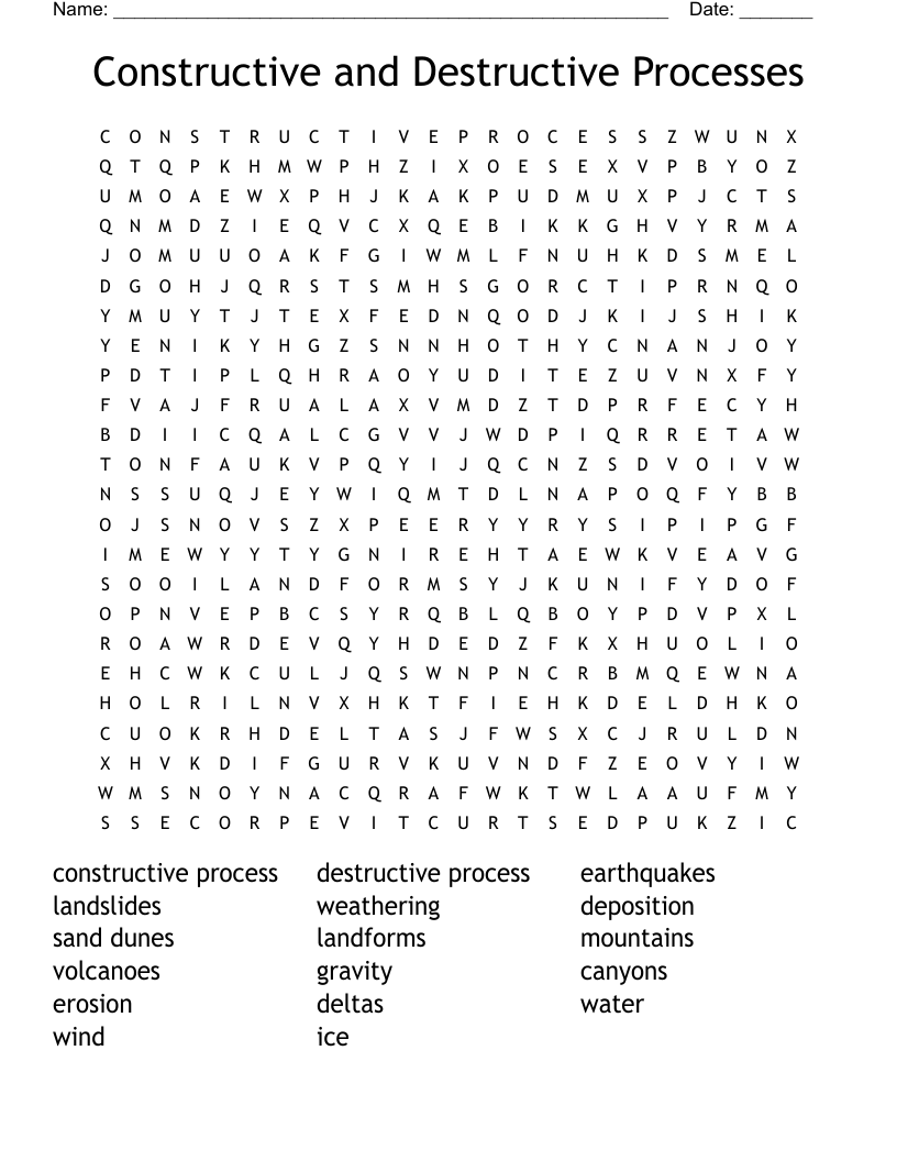 Constructive And Destructive Processes Word Search WordMint