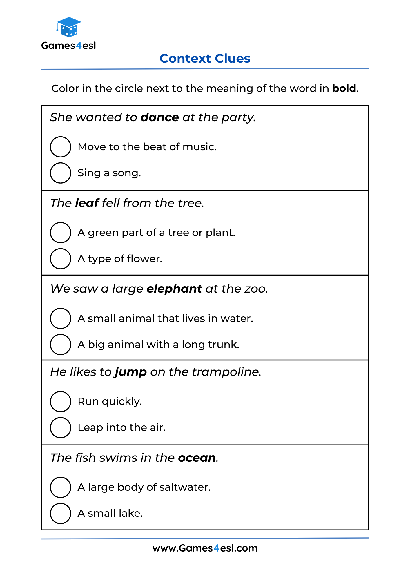Context Clues Worksheets Games4esl Context Clues Worksheets Games4esl