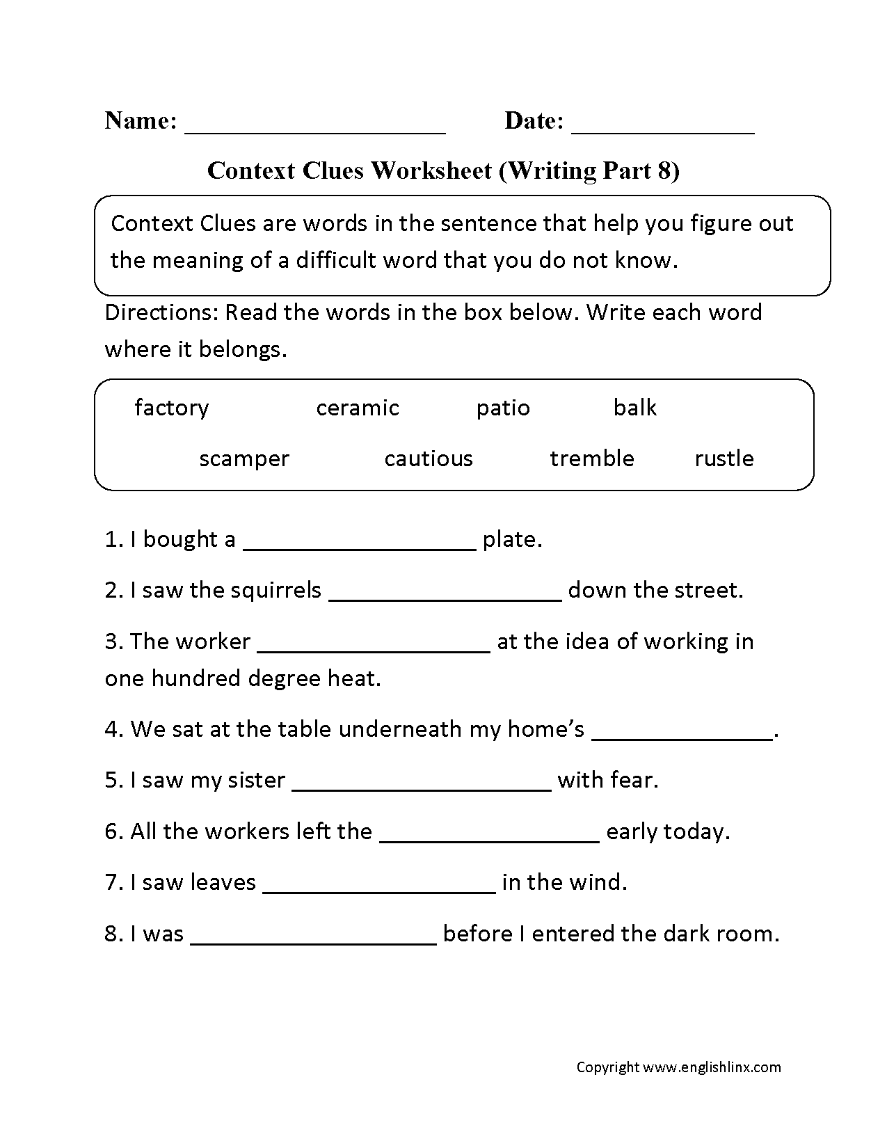 Context Clues Worksheets Printable Vocabulary Inference Activities Context Clues Worksheets Games4esl