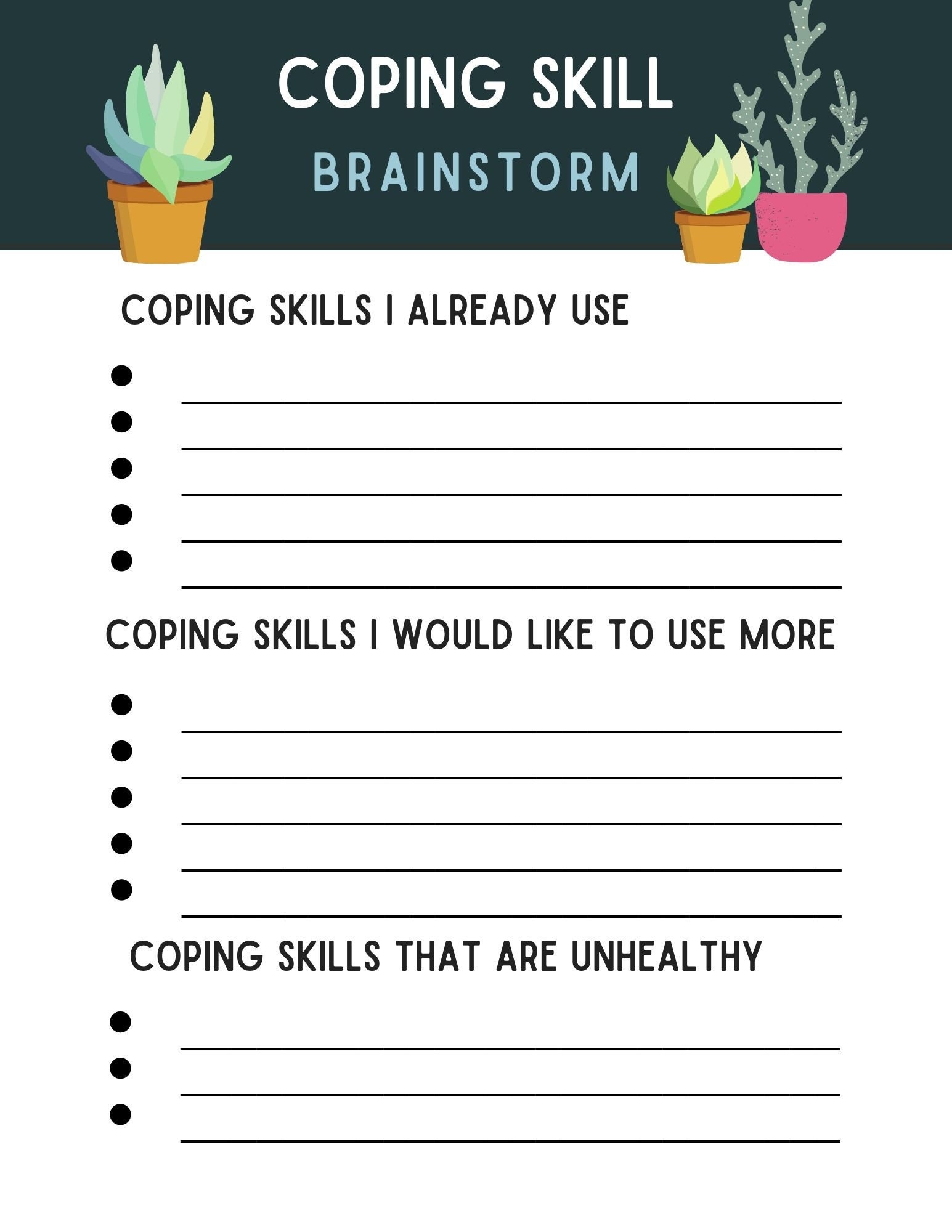 Coping Skill Worksheet Brainstorm Download Kid Trauma Therapy CBT Worksheet Printable Therapy Worksheet Anxiety Depression Worksheet Etsy Denmark