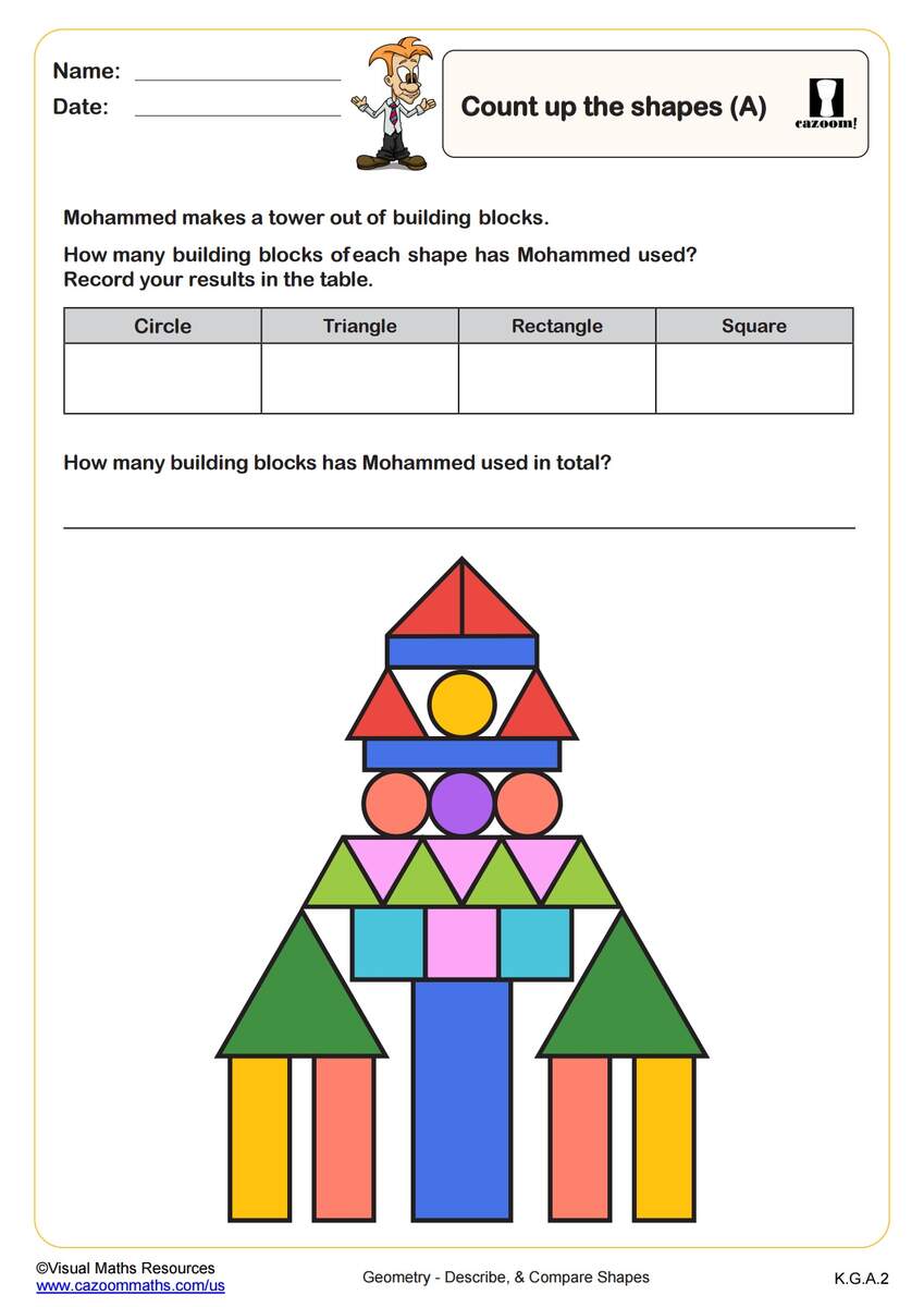 Count Up The Shapes A PDF Printable Geometry Worksheets Cazoom Math Count Up The Shapes A PDF Printable Geometry Worksheets Cazoom Math
