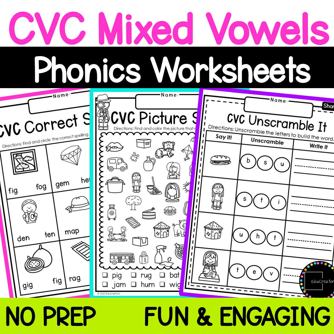 CVC Words Mixed Vowels Worksheets Classful
