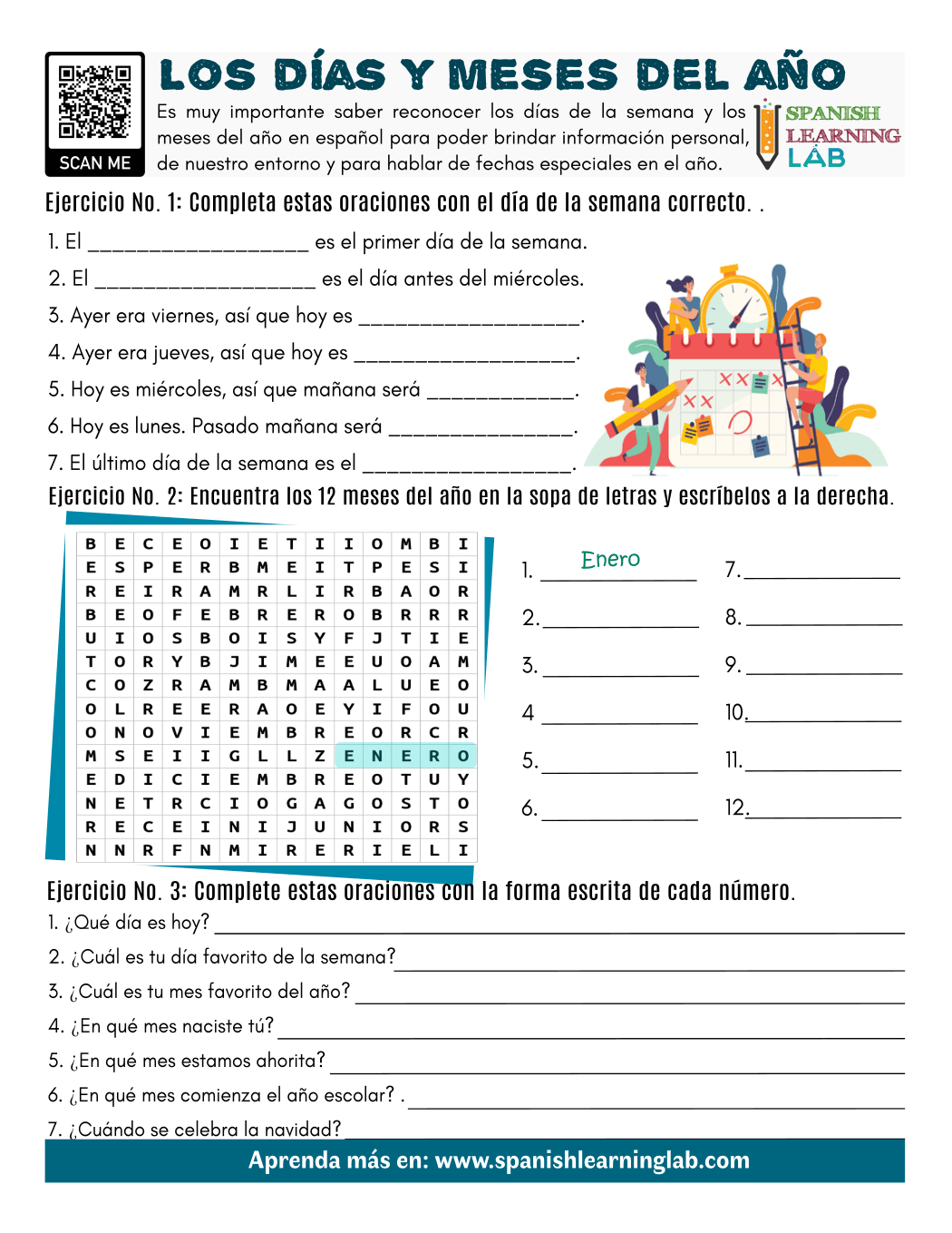 Days And Months In Spanish PDF Worksheet Spanish Learning Lab Days And Months In Spanish PDF Worksheet Spanish Learning Lab