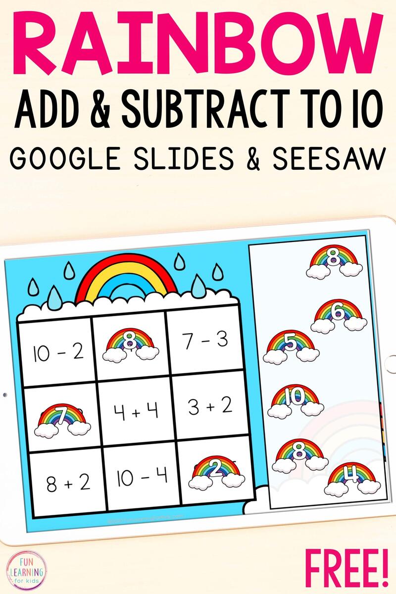 Digital Rainbow Addition And Subtraction Mats For Kindergarten Digital Rainbow Addition And Subtraction Mats For Kindergarten