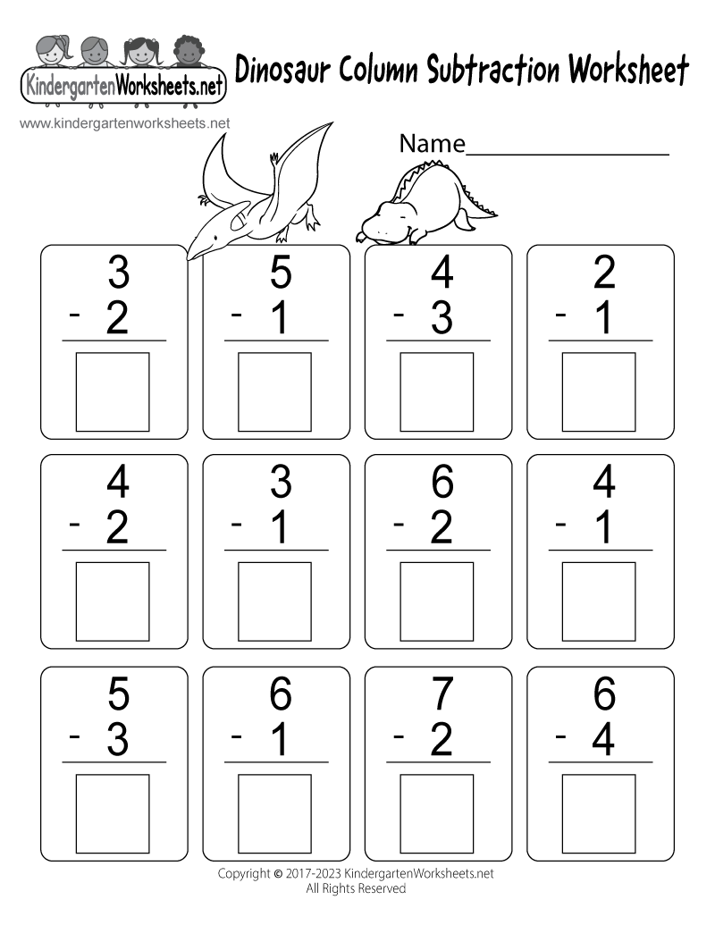 Dinosaur Column Subtraction Worksheet Free Printable Digital PDF Subtraction Worksheets For Kindergarten