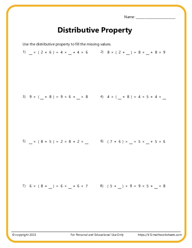 Distributive Property Worksheets Distributive Property Worksheets