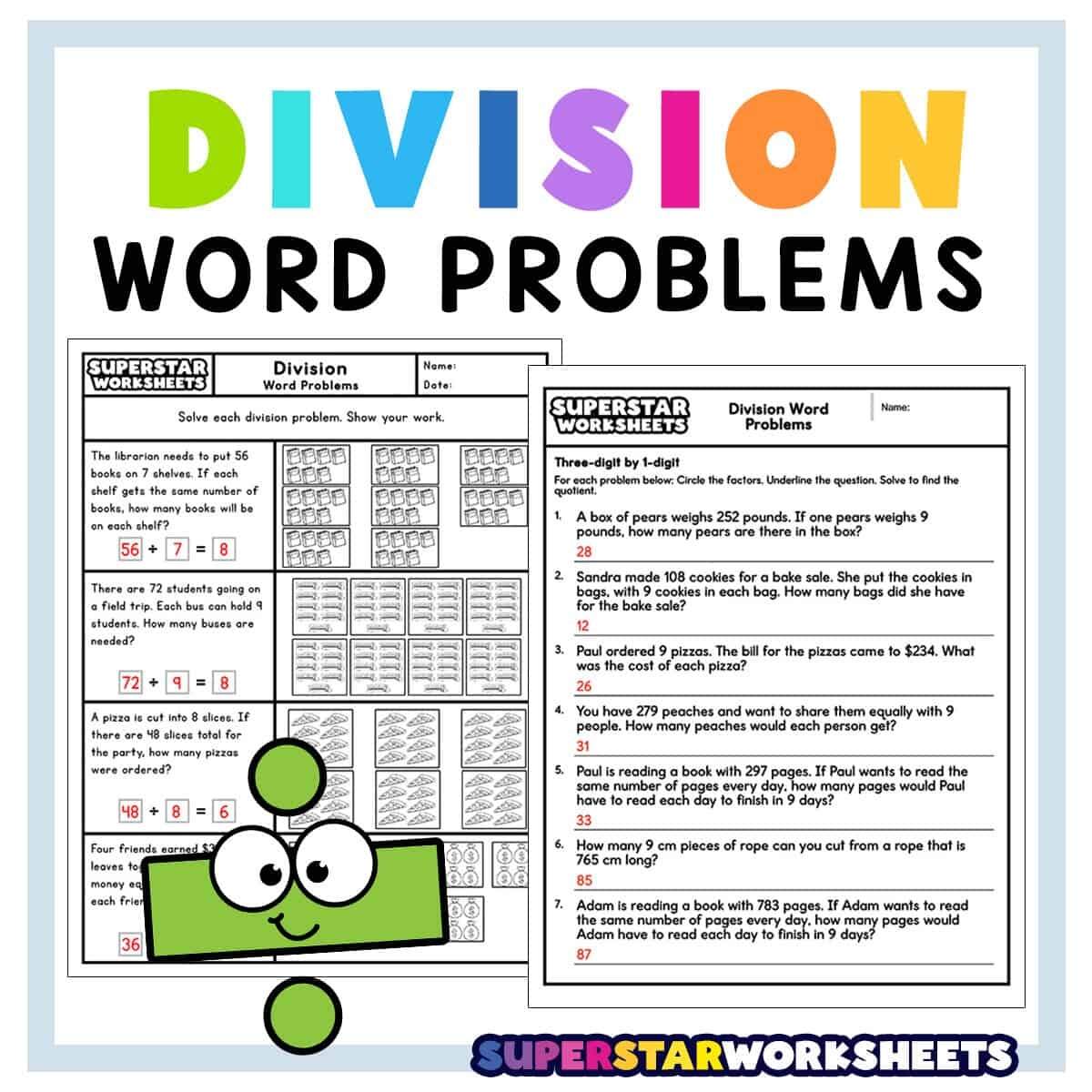 Division Word Problems Superstar Worksheets