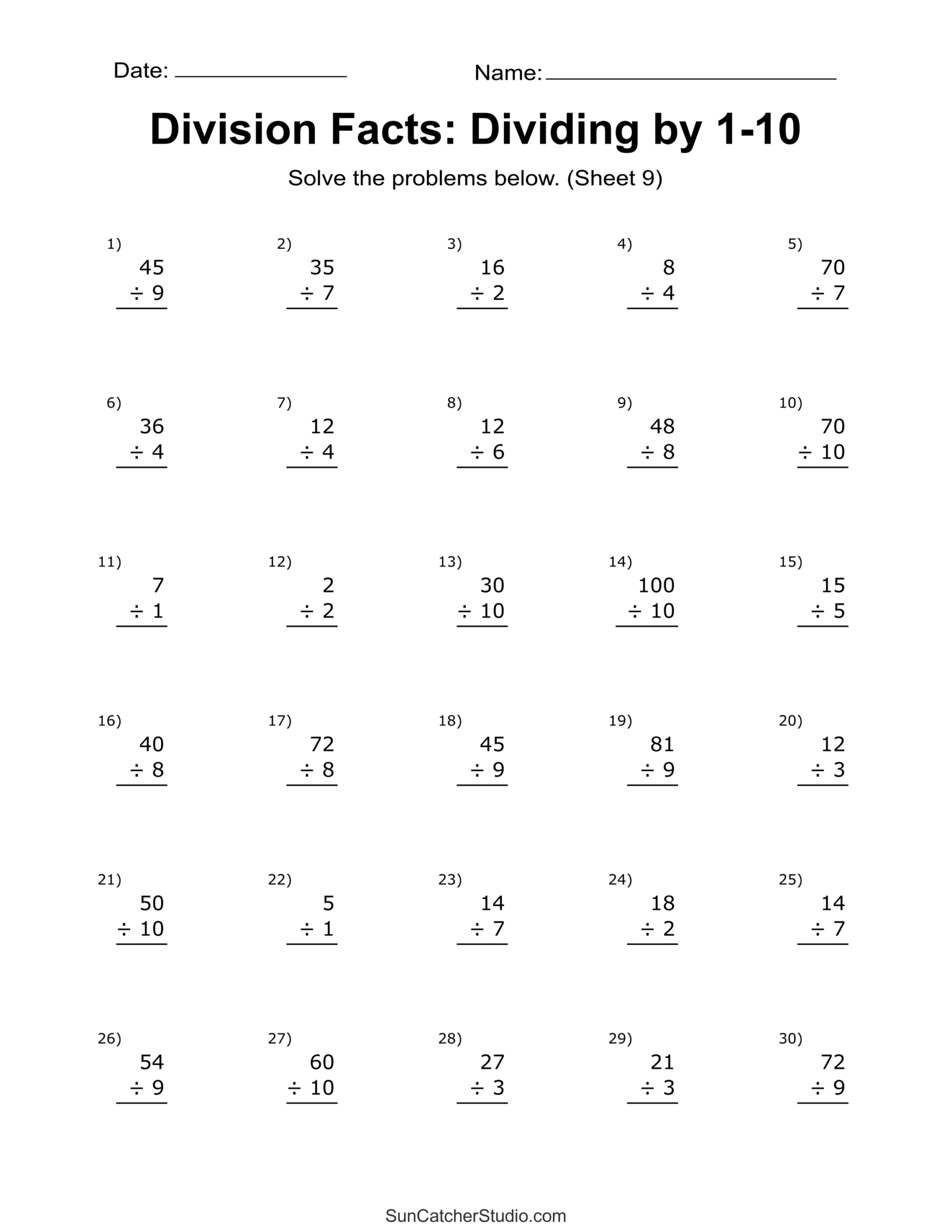 Division Worksheets Problems Free Printable Math Drills Free Printables Lettering SVG Files Tools Apps Division Facts Worksheets