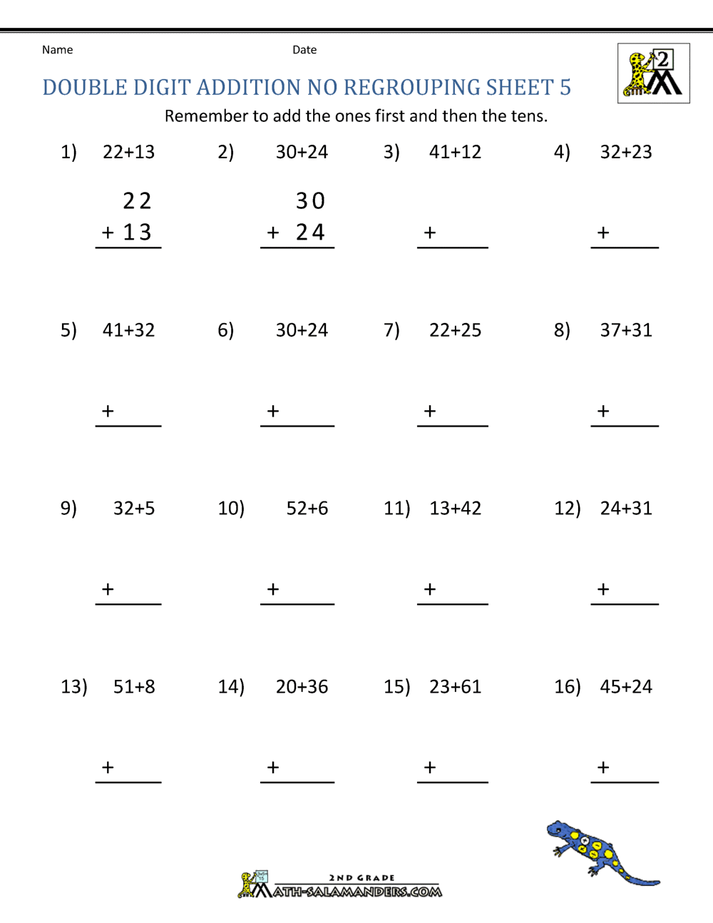 Double Digit Addition Without Regrouping