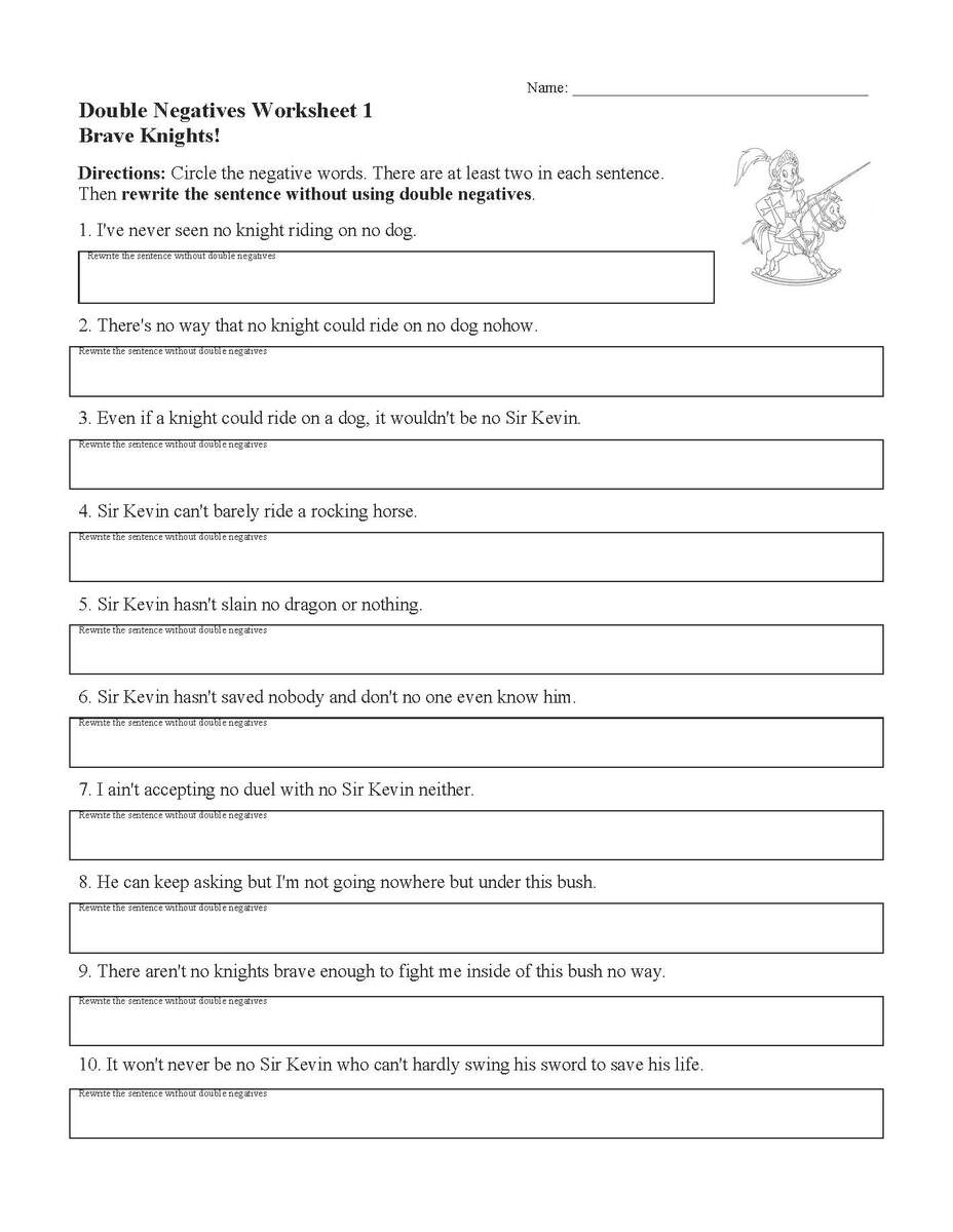 Double Negatives Worksheet 1 Grammar Activity
