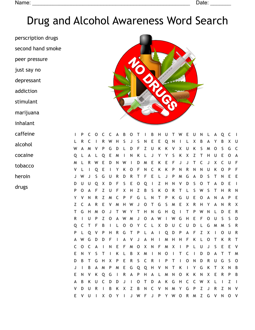 Drug And Alcohol Awareness Word Search WordMint Drug And Alcohol Awareness Word Search WordMint