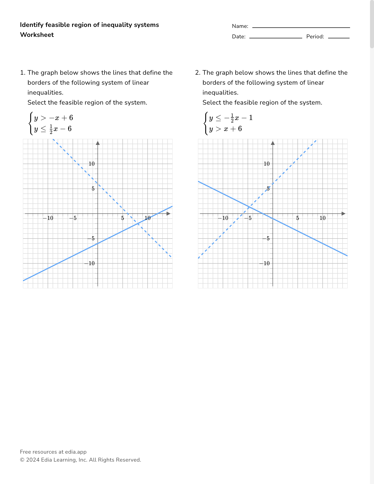 Edia AI Platform For Student Outcomes Writing Inequalities From Graphs B Worksheet Algebra I PDF Worksheets Cazoom Math