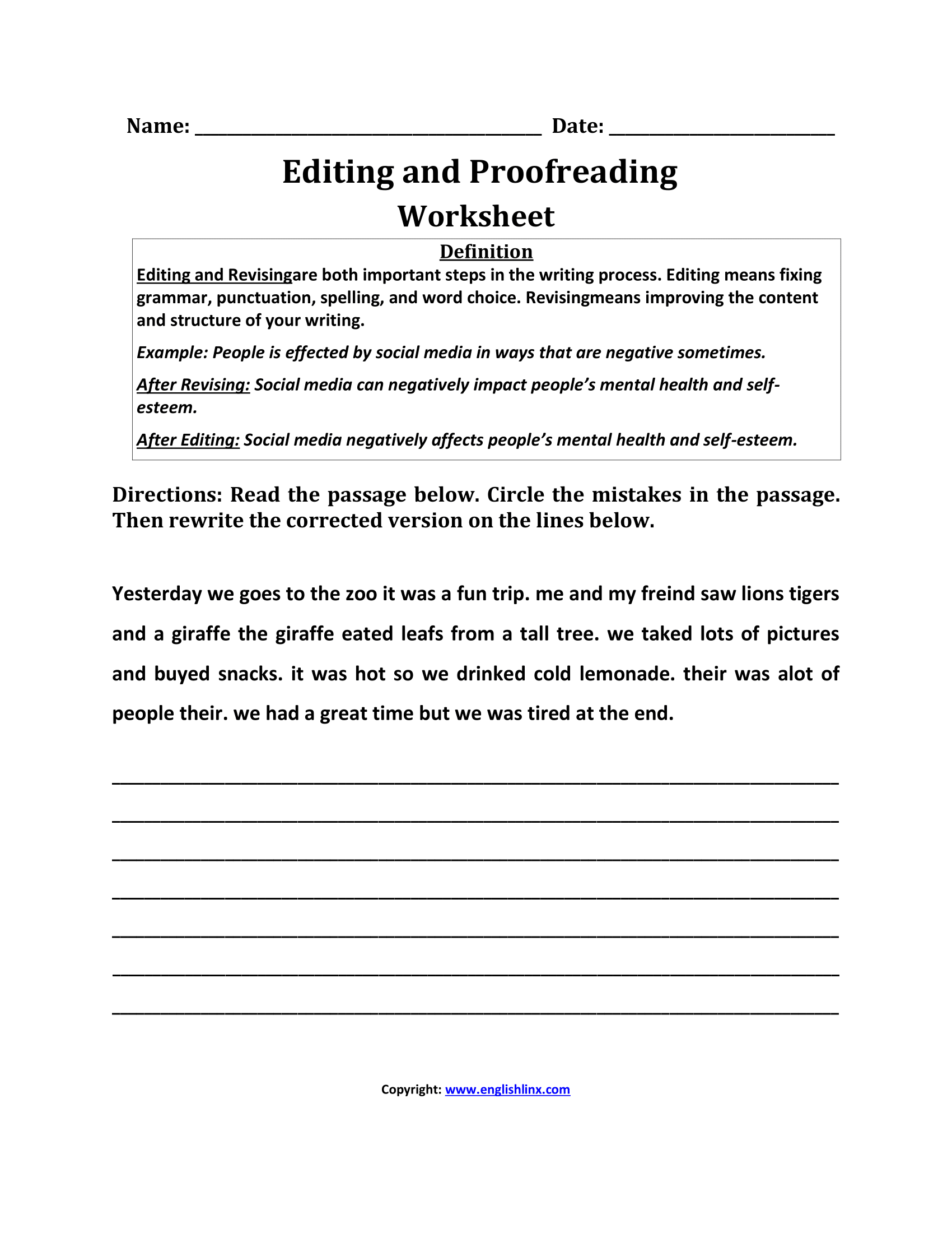 Editing Worksheets Free Printable Editing And Proofreading Practice Correcting Mistakes Worksheet Worksheets Library