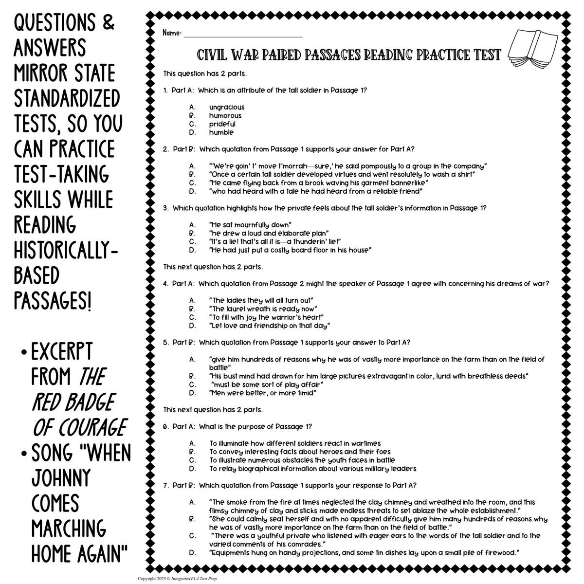 ELA Test Prep PRACTICE TEST Paired Passages With Questions Reading Comprehension Made By Teachers ELA Test Prep Grade 3 Grade 4 Grade 5 Essential Bundle