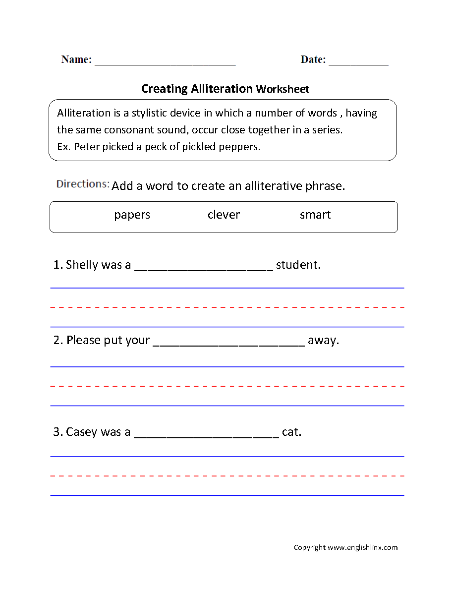 Englishlinx Alliteration Worksheets